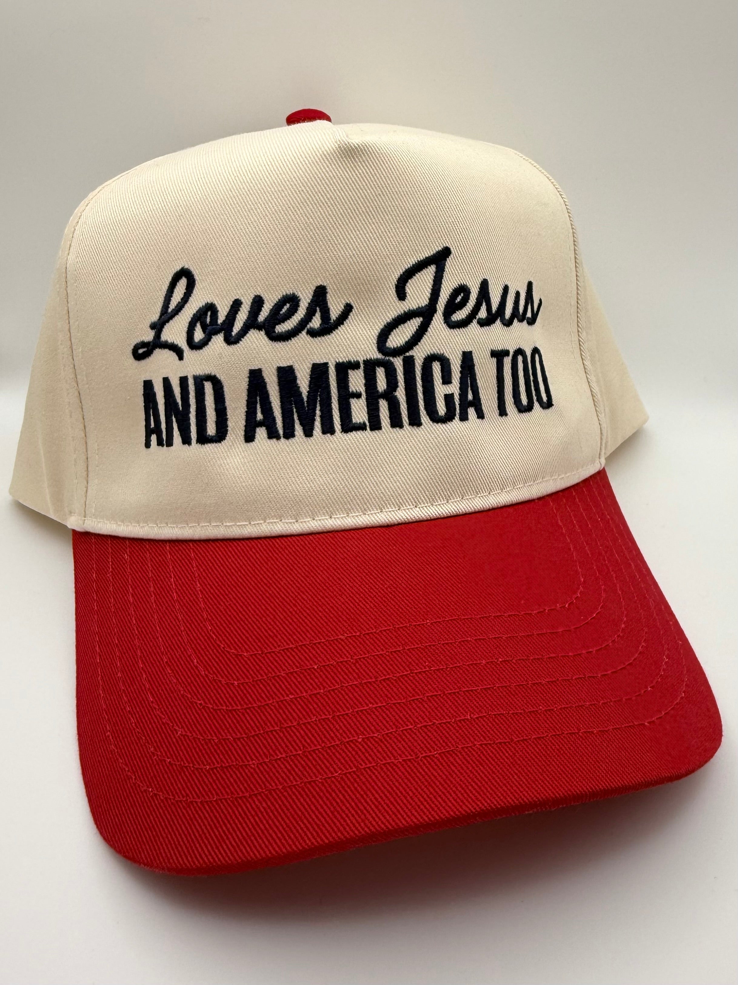 loves Jesus & America too — red brim hat