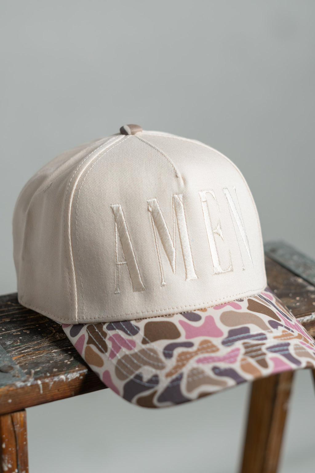 amen - pink duck camo brim hat