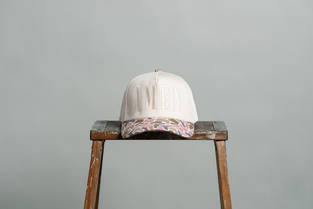 amen - pink duck camo brim hat