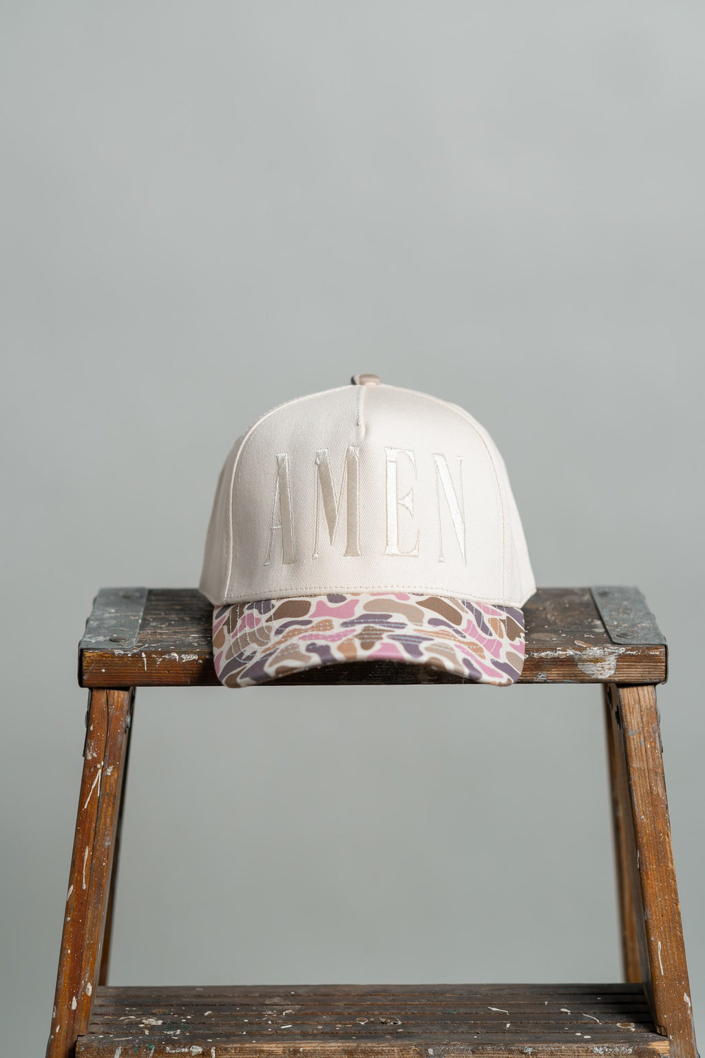 amen - pink duck camo brim hat