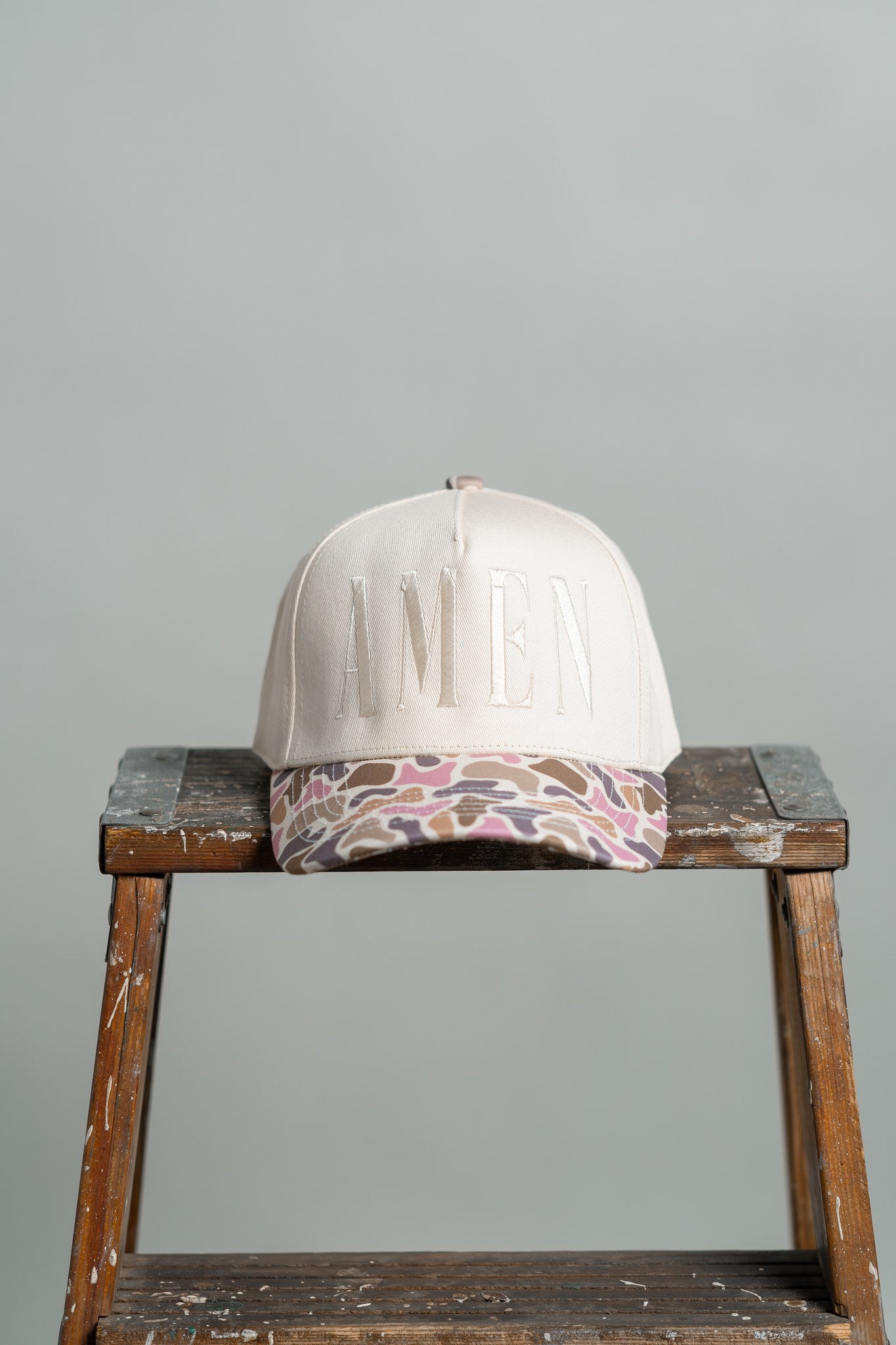 amen - pink duck camo brim hat