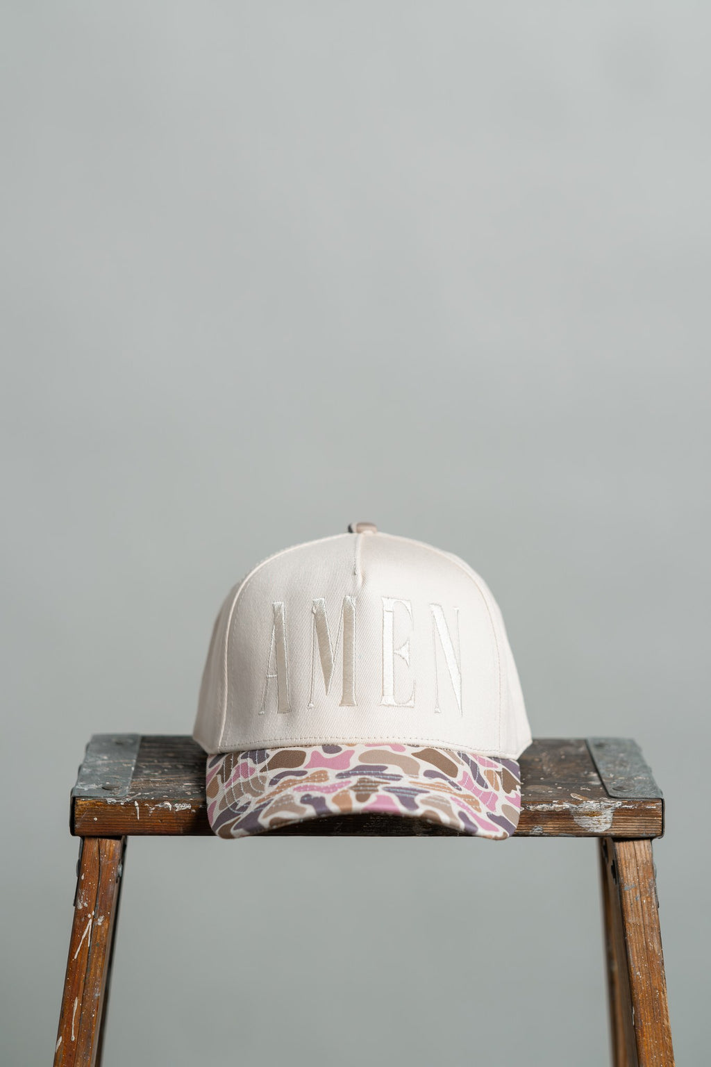 amen - pink duck camo brim hat