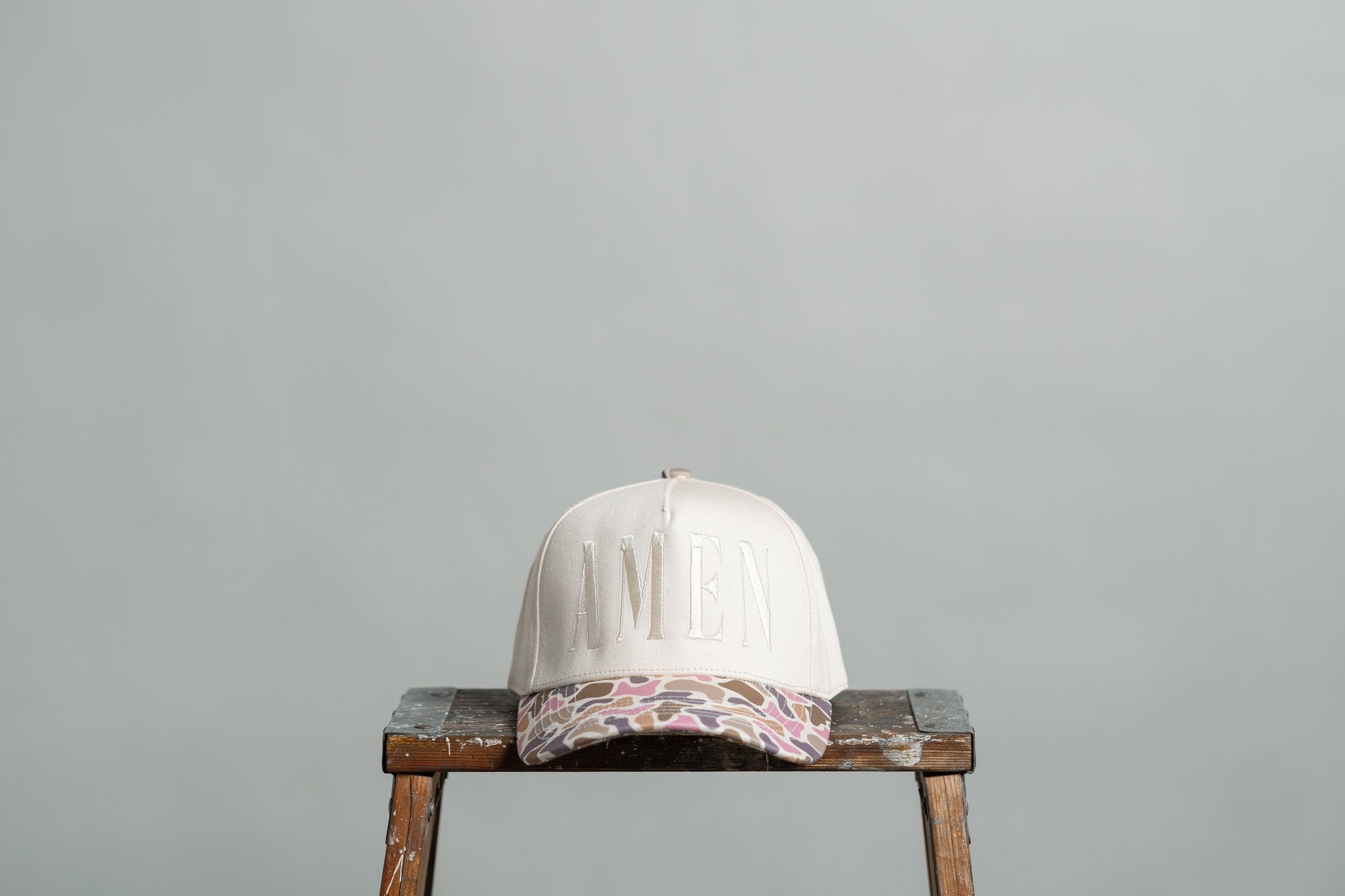 amen - pink duck camo brim hat