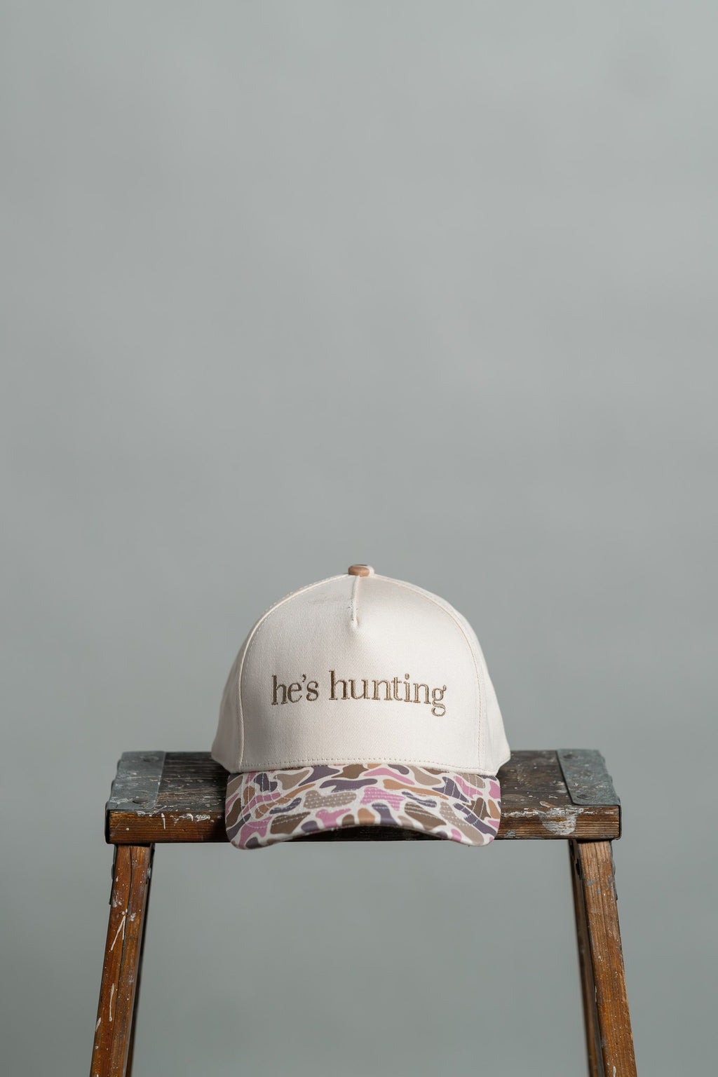 he's hunting - pink duck camo brim hat