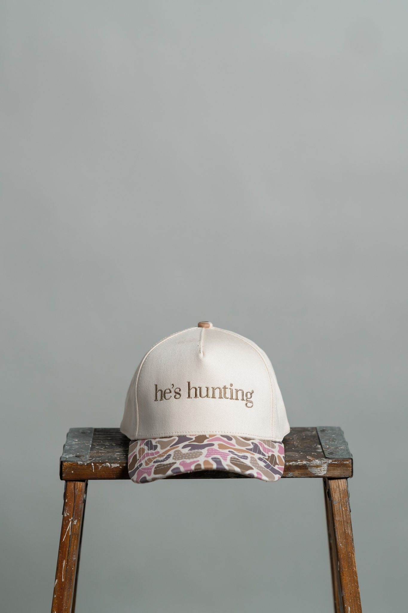 he's hunting - pink duck camo brim hat